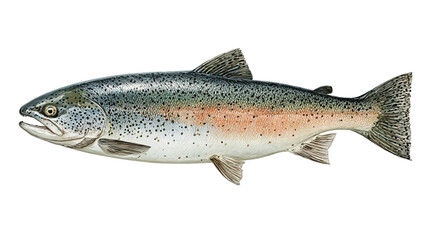 Naklejka premium Full Side View of a Salmon with Realistic Fish Anatomy Details on Transparent Background