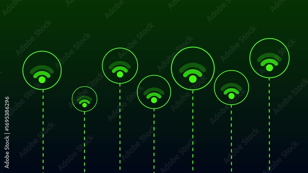 Aufkleber animated wi-fi signals in space - multiple blue wireless connection icons on starry background