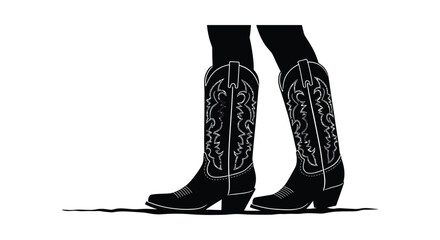 a pair of stylish black cowboy boots with intricate designs