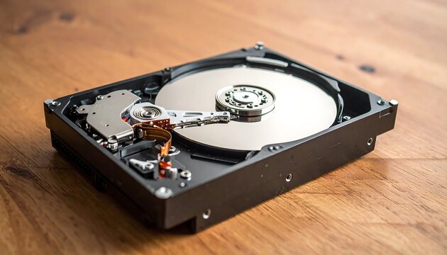 Hard drive on wooden surface