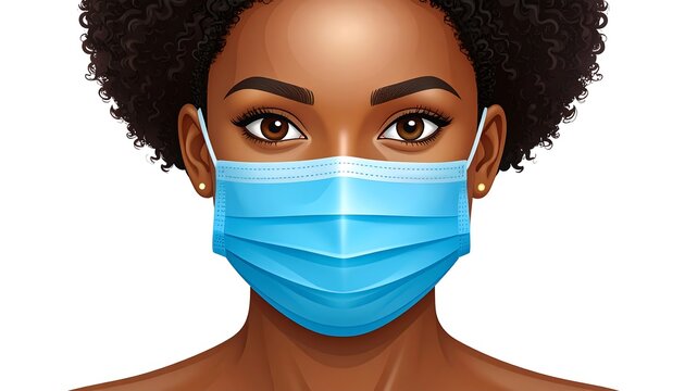 Illustration of an african american woman wearing a protective mask - Powered by Adobe