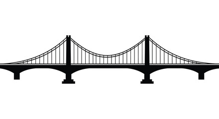 a black silhouette of a suspension bridge spanning across