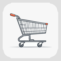 Hand-drawn vector illustration of an empty supermarket shopping cart. A clean icon representing retail, online shopping, and consumer purchases