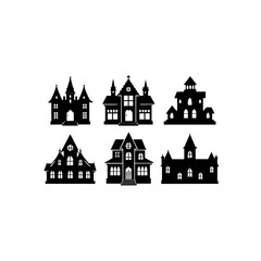 Obraz premium 6 different mansion silhouette vector icons set