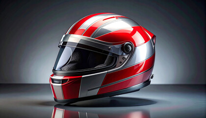 Sleek red and silver racing helmet provides safety and style for motorsports enthusiasts and professional drivers