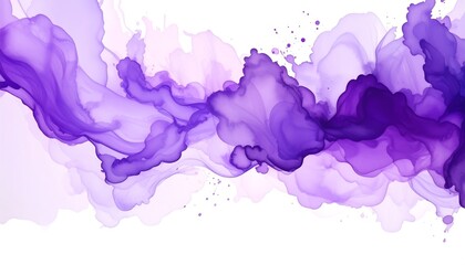 Elegant purple watercolor ink flow painting on white backdrop for artistic use
