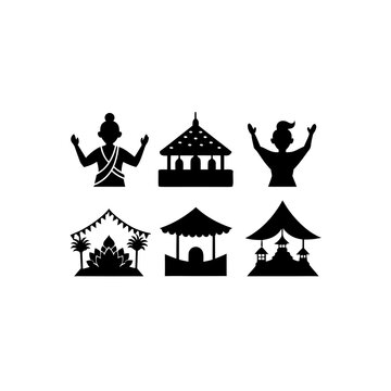 6 different thakur with rural festival banner silhouette