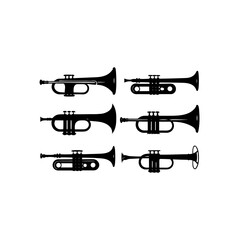 Naklejka premium 6 different trumpet silhouette vector icons set