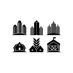 Fototapeta premium 6 different vertical farm skyscraper silhouette vector