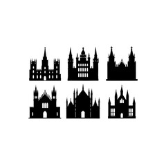 6 different westminster abbey silhouette vector icons