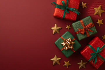 foto de regalo de Navidad, con fondo rojo, con fondo burdeos, del regalo, de Navidad
