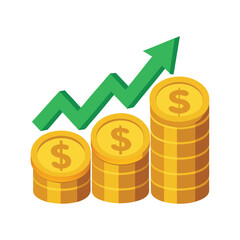 Financial Growth Concept with Stacked Coins and Upward Arrow Icon