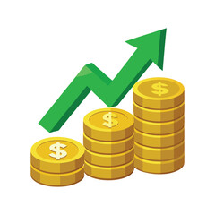 Financial Growth Concept with Stacked Coins and Upward Arrow Icon