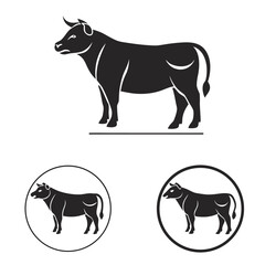 Illustration of a bull in full view with two bull icons in circles on a white background design vector