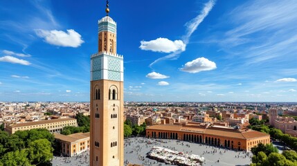Fototapeta premium Majestic Cityscape of Marrakech with Iconic Koutoubia Minaret