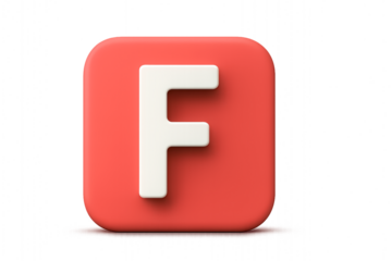 Red rounded square icon with white “F”—symbolizing digital interface design, alphabet-based navigation, or branding identity in modern UI and educational contexts.
