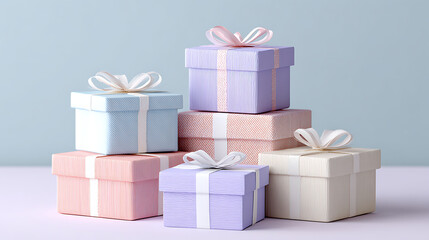 Obraz premium Colorful Gift Boxes Stacked Together Create a Cheerful Display for Celebrations or Special Occasions