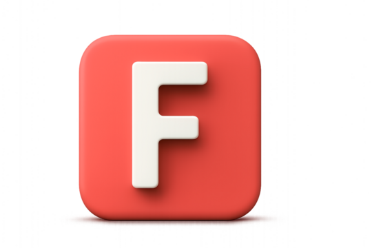 Red rounded square icon with white “F”—symbolizing digital interface design, alphabet-based navigation, or branding identity in modern UI and educational contexts.