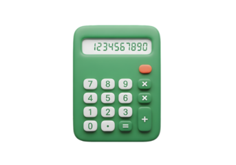 Green calculator with digital display and buttons