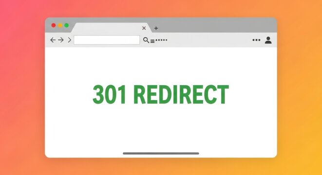 A web browser window displays 301 redirect in large green text against a white background