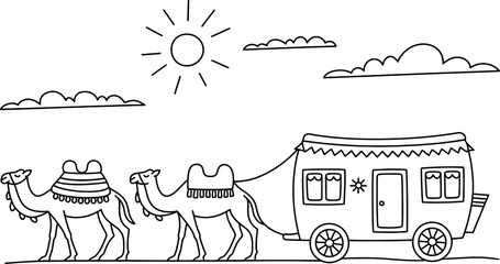 Caravan of Camels Under a Sunny Sky