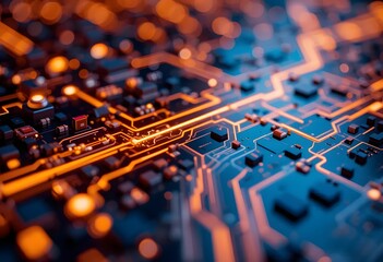 Innovative circuit board design showcasing cutting edge technology with vibrant glowing connections