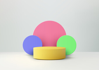 mockup podium 3d product display with colorful circles and minimal background for modern showcase and branding design presentation