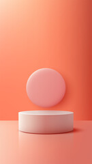 pastel coral podium display mockup product background minimal geometric stage branding reflective shape surface studio empty modern promotion elegant exhibition 3d soft beauty