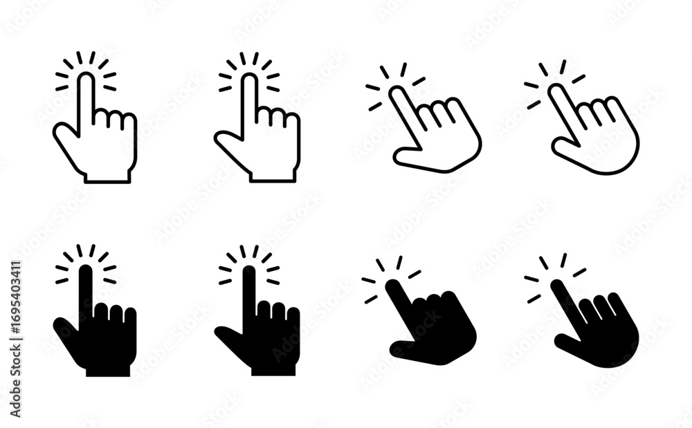 Poster hand click icon set. pointer icon vector. hand cursor icon vector