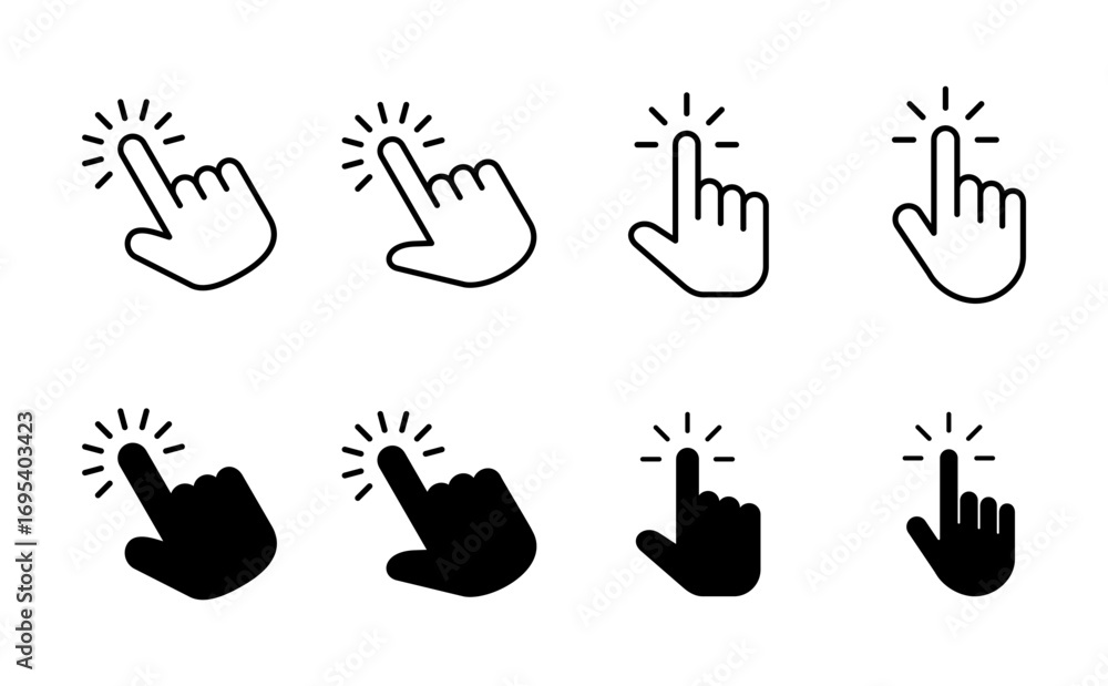 Poster hand cursor icon set. click icon vector. hand click. pointer