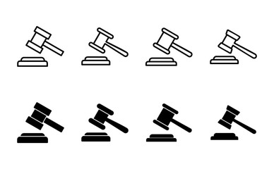 Gavel icon set. judge gavel icon vector. law icon vector. auction hammer