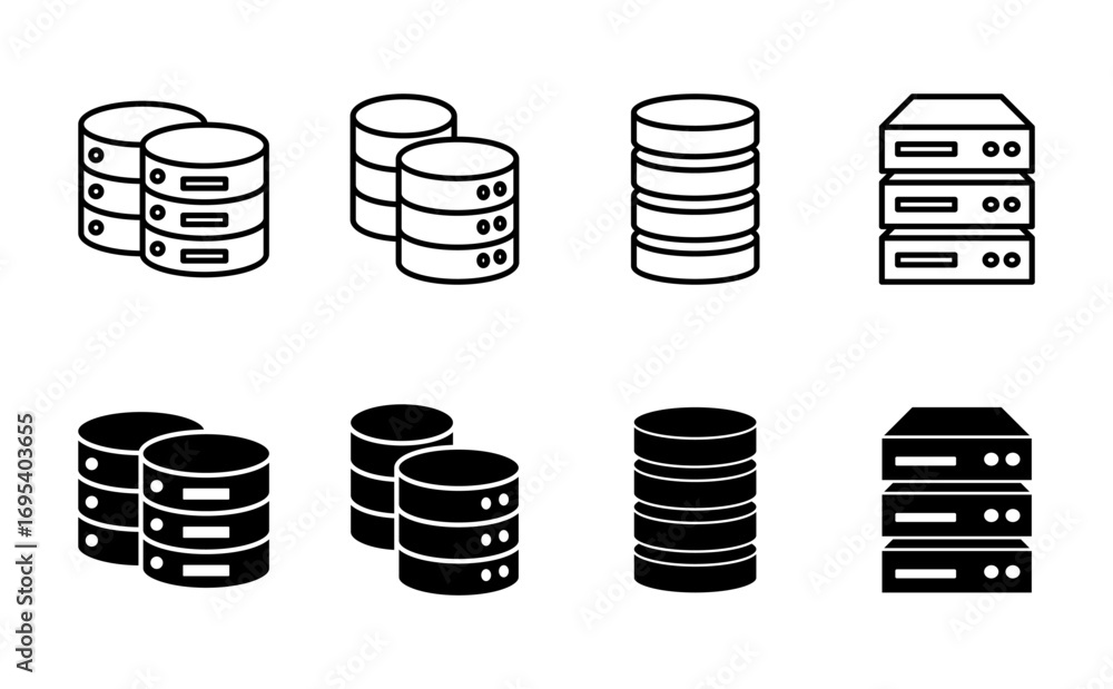 Poster database icon set. database vector icon