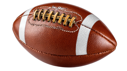 Leather Football Close-up: A photorealistic shot showcases a classic brown and white football, a symbol of athleticism and competition, isolated.
