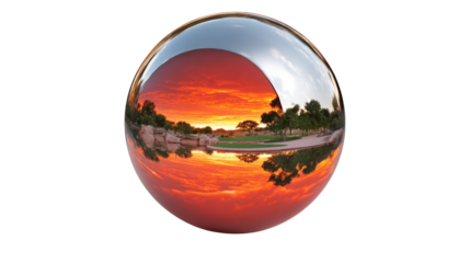 Sunset Refraction in Sphere: This stunning image features a perfect, reflective sphere that beautifully captures a fiery sunset, creating a captivating visual experience.