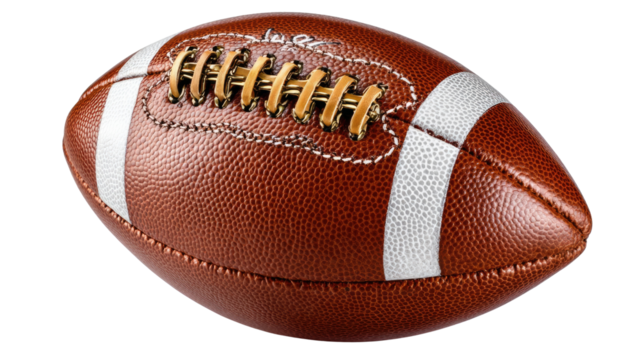 Leather Football Close-up: A photorealistic shot showcases a classic brown and white football, a symbol of athleticism and competition, isolated.