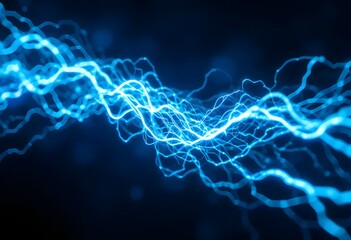 Stunning blue lightning illuminating the dark, a dynamic energy display, perfect for technology concepts