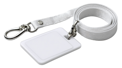 Clean ID: A close-up shot showcases a pristine blank ID card with a convenient neck lanyard, ideal for workplace or event identification.