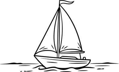 Simple Line Drawing of a Sailboat on the Water
