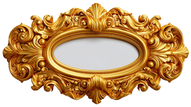 Golden Frame: An ornate, elaborately decorated golden frame, exuding luxury and sophistication. Its detailed carvings and classic design create a sense of elegance and timeless beauty.