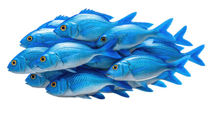 Blue fish in a school : A mesmerizing image showcases a cohesive group of blue fish, gracefully arranged, creating a stunning visual of teamwork and cooperation.