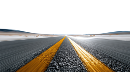 Journey's Edge: A long highway stretches out before the eye, leading towards an open expanse of possibilities, The scene embodies both a sense of vastness and potential.