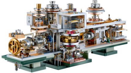 Intricate Machine Mechanism: A detailed and complex machine mechanism with intricate gears and components, demonstrating precise engineering and industrial design.