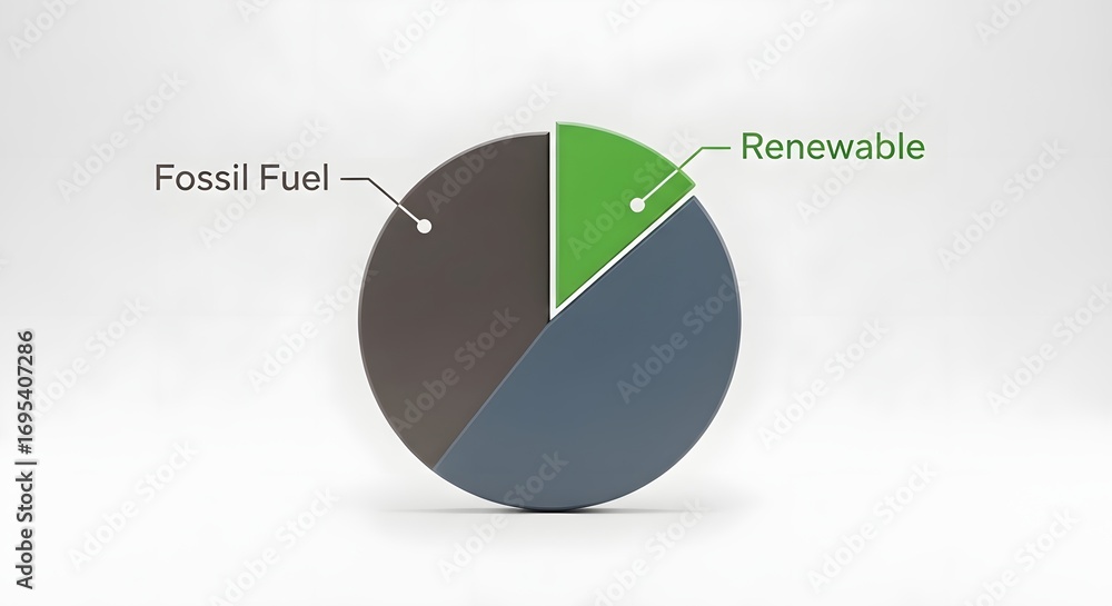 Poster pie chart showing renewable and fossil fuel energy sources in modern data visualization