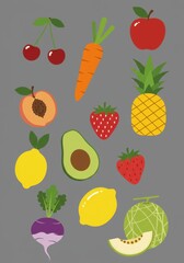 Colorful Assortment of Fruits and Vegetables Illustration