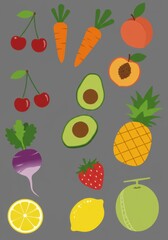 Colorful Assortment of Fruits and Vegetables Illustration