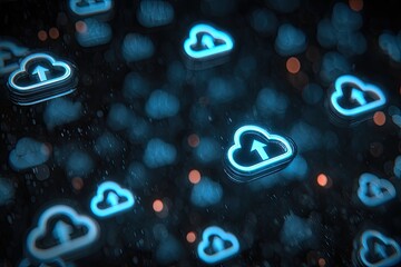 Cloud icons upload, dark, futuristic
