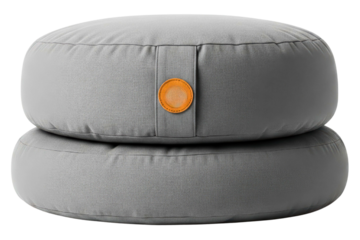 Stacked gray round cushions for yoga and meditation practice isolated on a transparent background