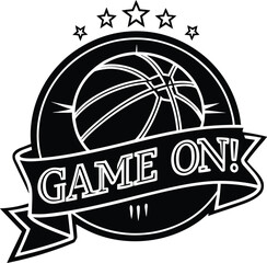 Glowing basketball text design isolated on white background