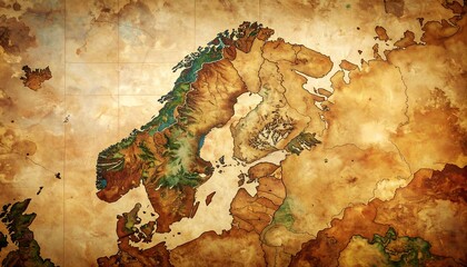 Vintage map of Scandinavia.  Antique look