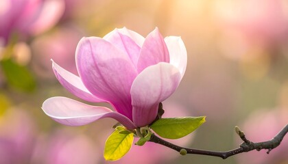 Obraz premium Delicate pink magnolia flower in sunlight
